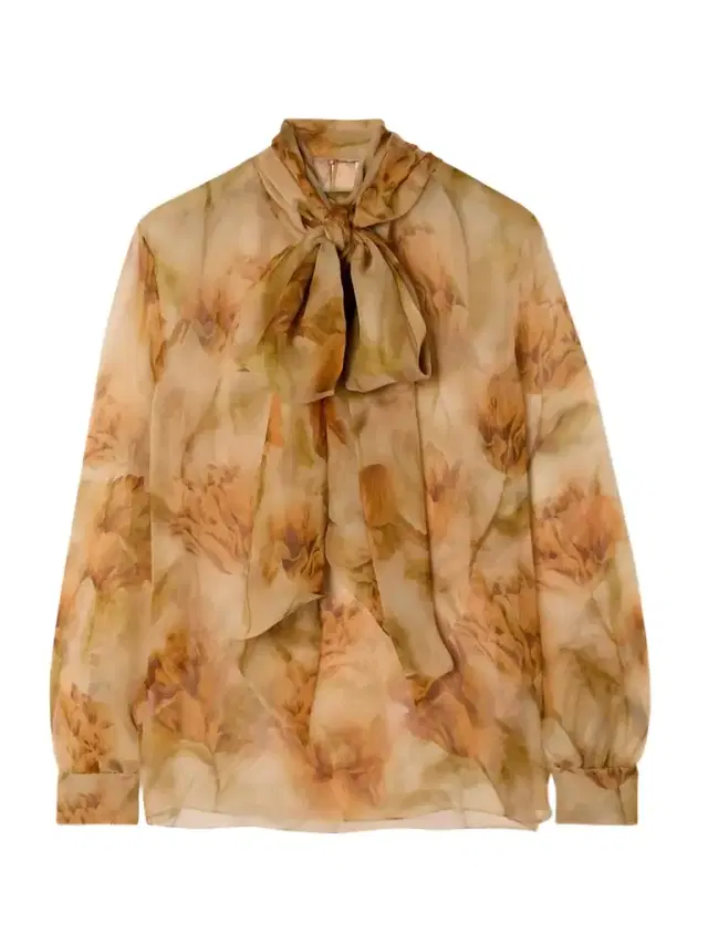 Pussy-bow Floral-print Silk-mousseline Blouse