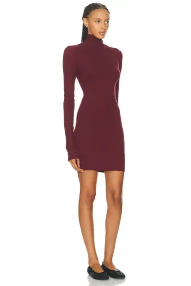 ÉTERNE Long Sleeve Ruched Turtleneck Butter Rib Mini Dress | Thumbnail 2