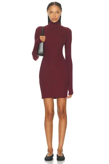 ÉTERNE Long Sleeve Ruched Turtleneck Butter Rib Mini Dress | Thumbnail 1