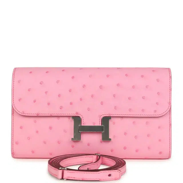 hermes Hermes Constance To Go Wallet Bubblegum Ostrich Palladium Hardware
