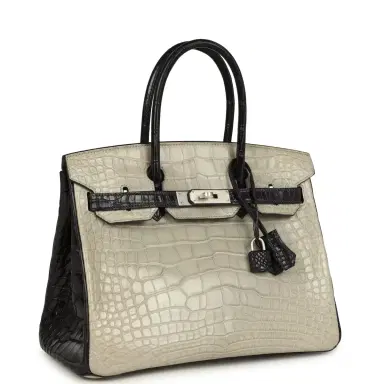 HERMÈS Pre-owned Hermes Special Order (HSS) Birkin 30 Gris Perle and Prunoir Matte Alligator Brushed Palladium Hardware | Thumbnail 2 HERMÈS Pre-owned Hermes Special Order (HSS) Birkin 30 Gris Perle and Prunoir Matte Alligator Brushed Palladium Hardware | Thumbnail 2
