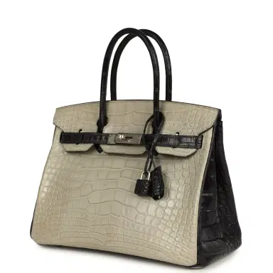 HERMÈS Pre-owned Hermes Special Order (HSS) Birkin 30 Gris Perle and Prunoir Matte Alligator Brushed Palladium Hardware | Thumbnail 5 HERMÈS Pre-owned Hermes Special Order (HSS) Birkin 30 Gris Perle and Prunoir Matte Alligator Brushed Palladium Hardware | Thumbnail 5