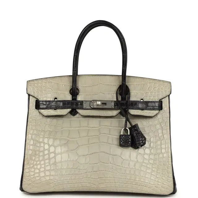 hermes Pre-owned Hermes Special Order (HSS) Birkin 30 Gris Perle and Prunoir Matte Alligator Brushed Palladium Hardware