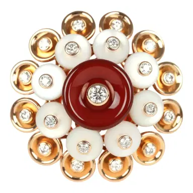 Van Cleef & Arpels Van Cleef & Arpels Bouton D’or Ring Carnelian, Mother Of Pearl 18K Rose Gold Hardware & Diamonds | Thumbnail 1 Van Cleef & Arpels Van Cleef & Arpels Bouton D’or Ring Carnelian, Mother Of Pearl 18K Rose Gold Hardware & Diamonds | Thumbnail 1