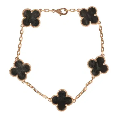 Van Cleef & Arpels Van Cleef & Arpels Vintage Alhambra 5 Motif Bracelet Silver Obsidian 18K Rose Gold Hardware | Thumbnail 1