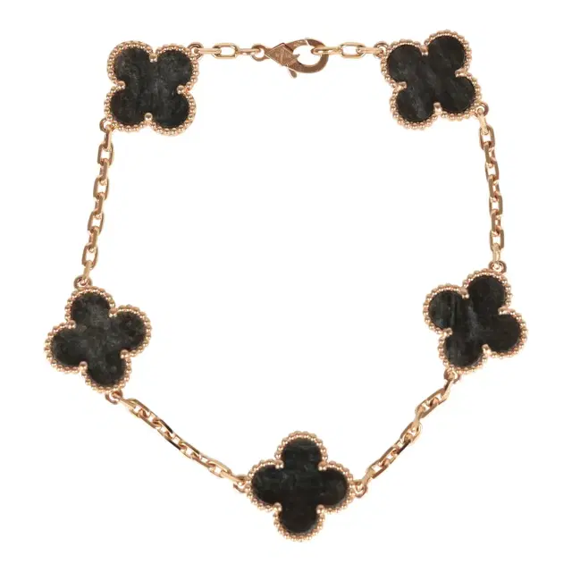 Van Cleef & Arpels Van Cleef & Arpels Vintage Alhambra 5 Motif Bracelet Silver Obsidian 18K Rose Gold Hardware