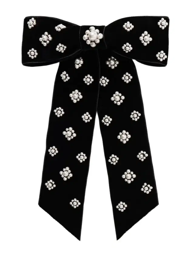 Margaret Pearl-like Embellished Velvet Bow Hair Clip