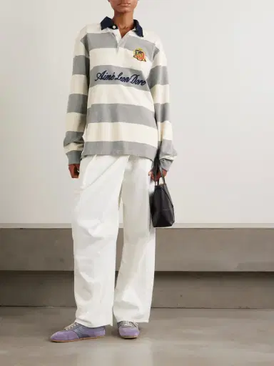 Aimé Leon Dore Script Embroidered Printed Striped Corduroy-trimmed Cotton Rugby Shirt | Thumbnail 2