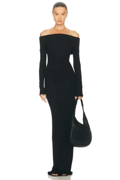 ÉTERNE Long Sleeve Off-Shoulder Butter Rib Maxi Dress | Thumbnail 1 ÉTERNE Long Sleeve Off-Shoulder Butter Rib Maxi Dress | Thumbnail 1