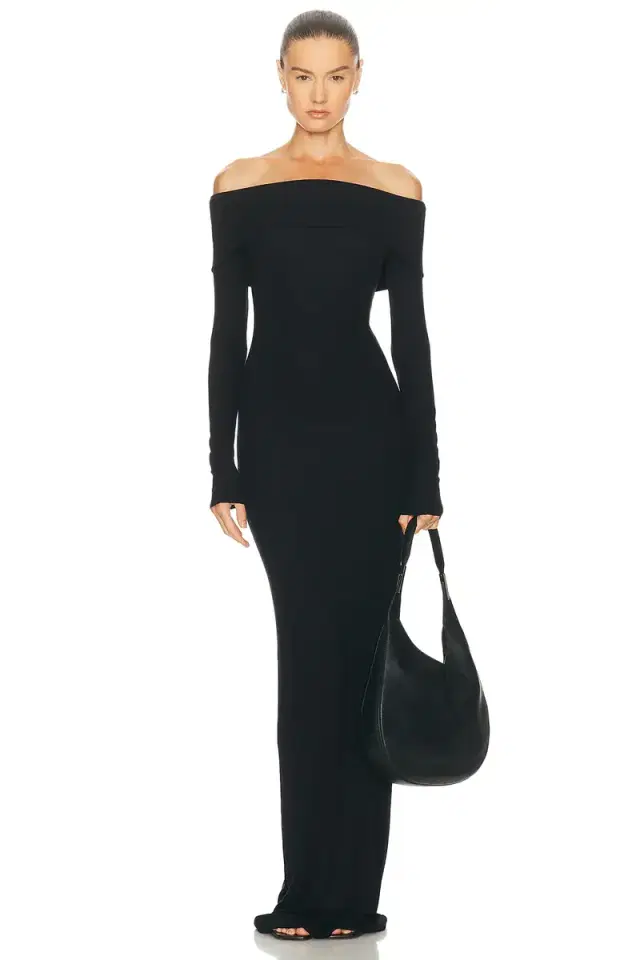 Long Sleeve Off-Shoulder Butter Rib Maxi Dress