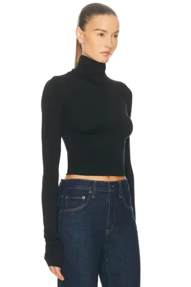 ÉTERNE Cropped Fitted Turtleneck Soft Jersey Top | Thumbnail 2