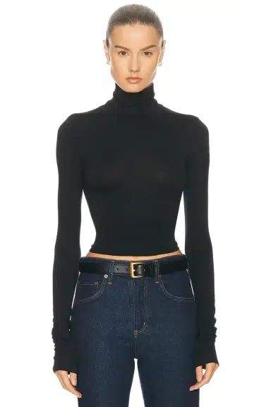 ÉTERNE Cropped Fitted Turtleneck Soft Jersey Top | Thumbnail 1
