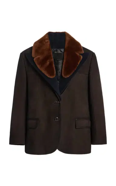 Prada Shearling-Trimmed Suede Caban Jacket | Thumbnail 1 Prada Shearling-Trimmed Suede Caban Jacket | Thumbnail 1