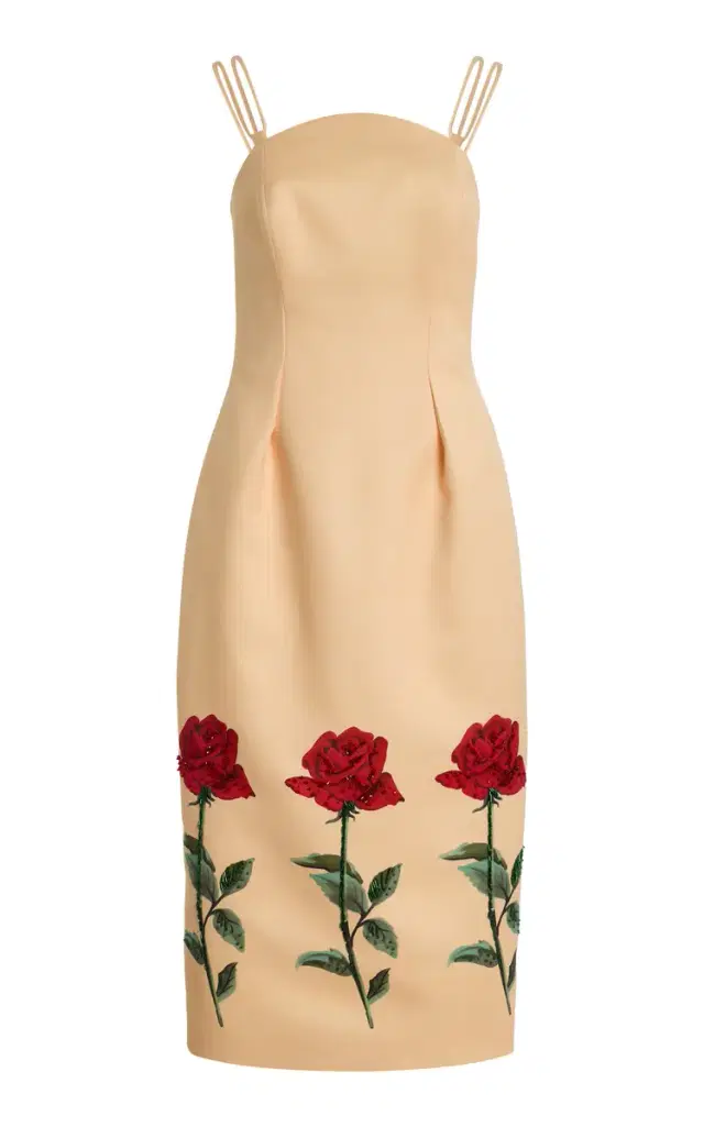 Polina Sequined Rose-Print Crepe Midi Dress