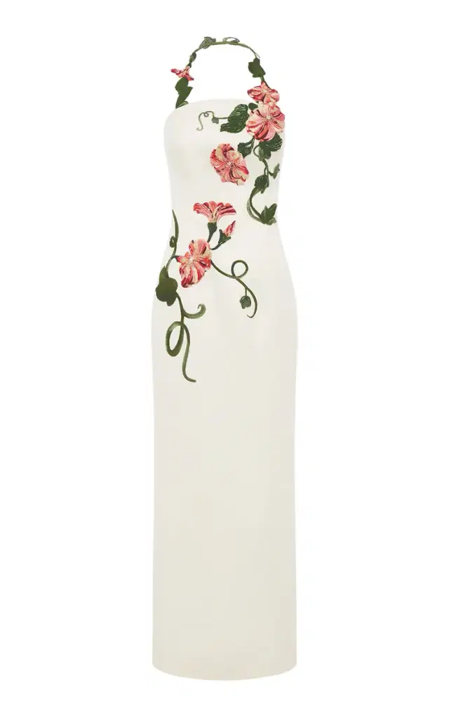 Ava Embroidered Crepe Maxi Dress