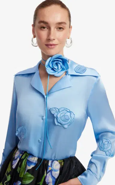 Leo Lin Kristina Appliquéd Silk-Blend Blouse | Thumbnail 6