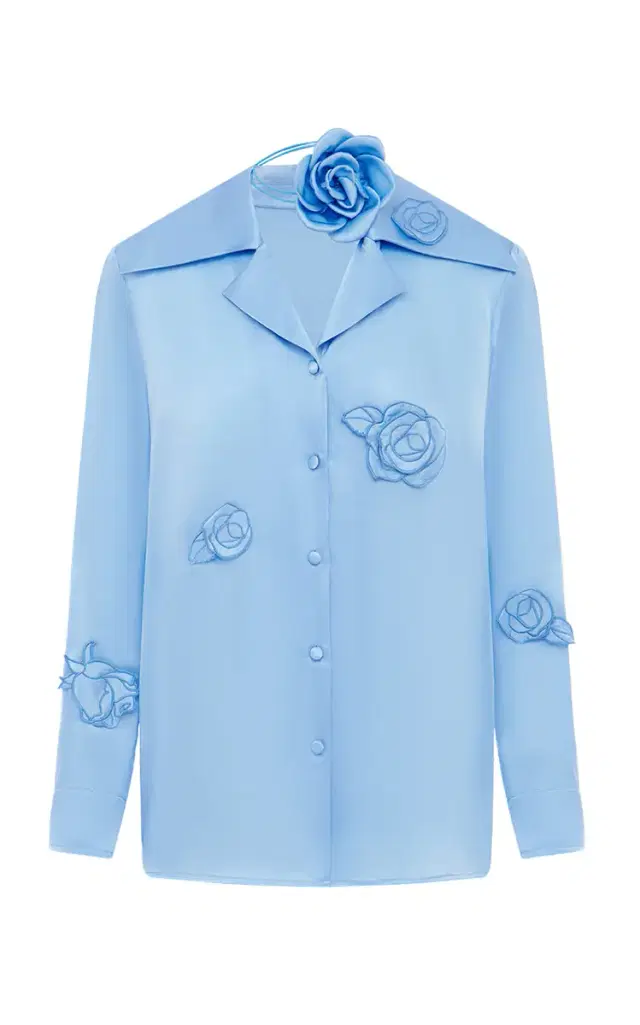 Leo Lin Kristina Appliquéd Silk-Blend Blouse