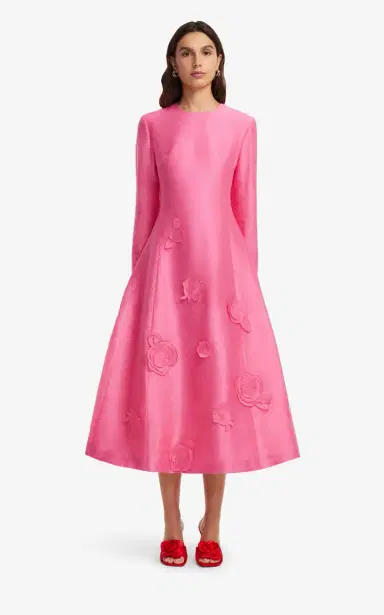 Leo Lin Amira Appliquéd Linen-Blend Midi Dress | Thumbnail 8