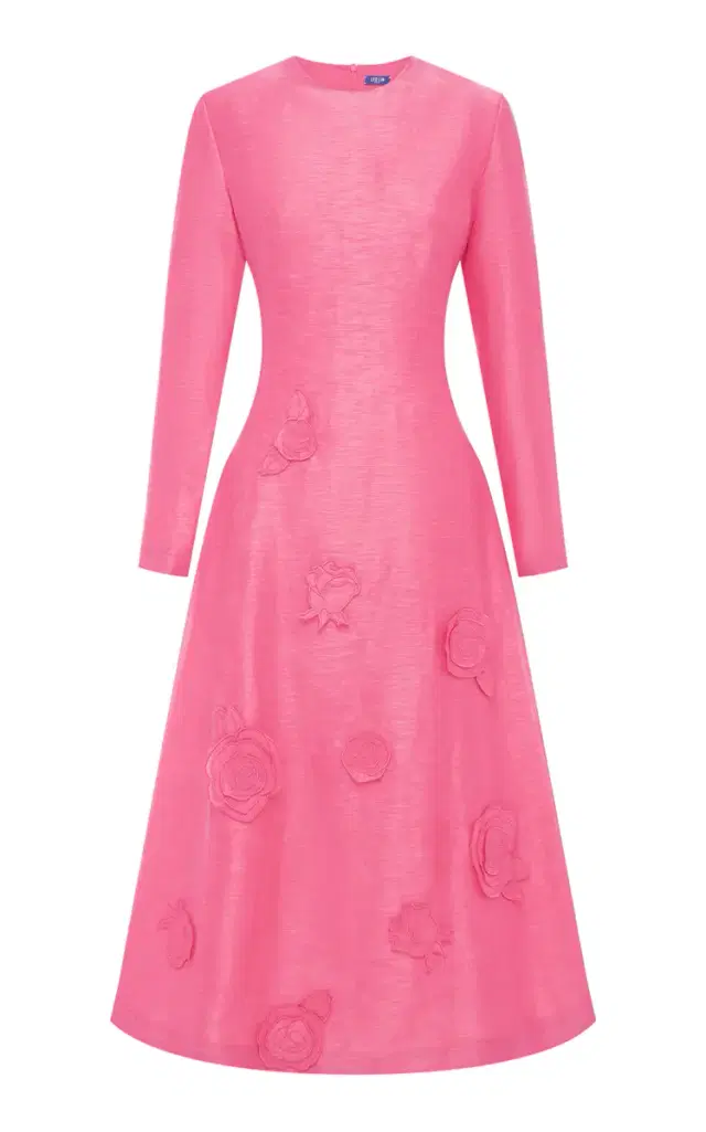 Amira Appliquéd Linen-Blend Midi Dress