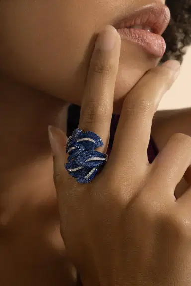 STEFERE Blue Sapphire Diamond Leaf Ring | Thumbnail 2
