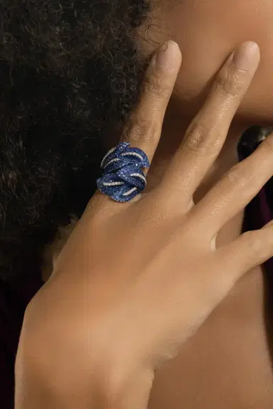 STEFERE Blue Sapphire Diamond Leaf Ring | Thumbnail 4