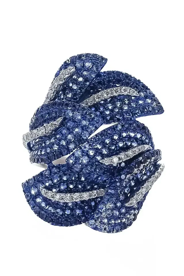 STEFERE Blue Sapphire Diamond Leaf Ring