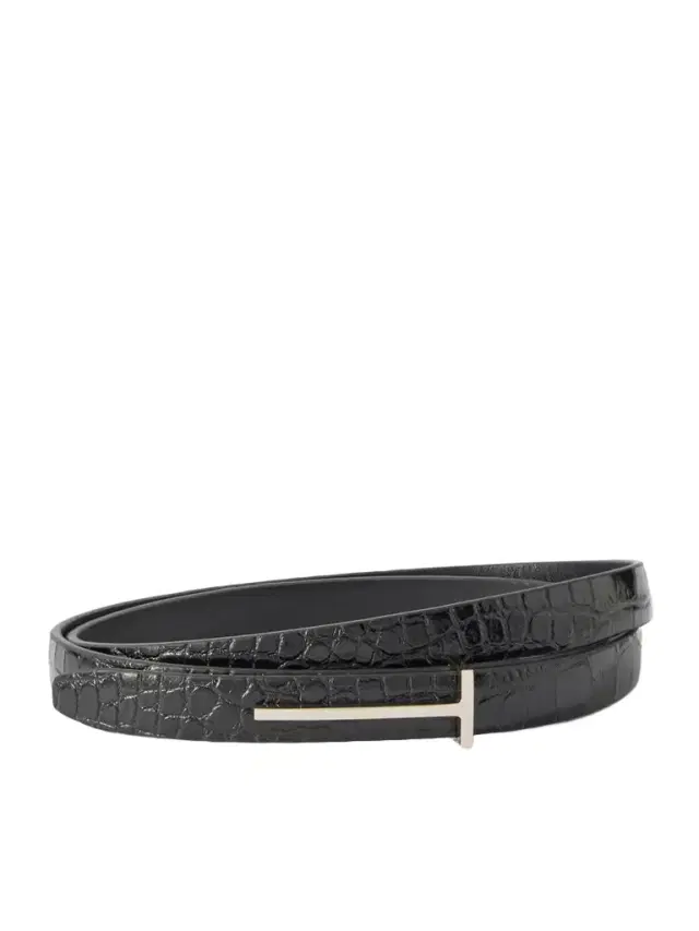 Croc-effect Leather Belt