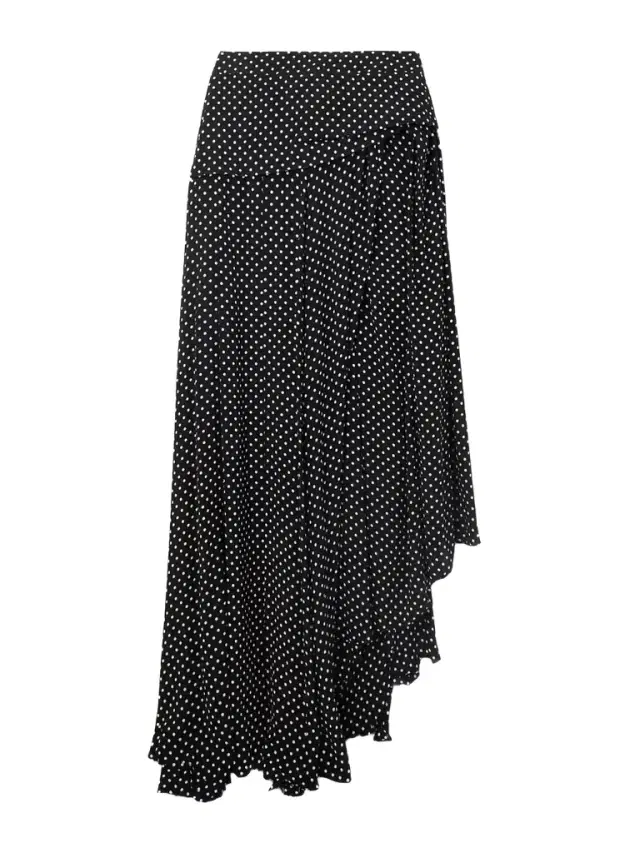 Asymmetric Polka-dot Crepe Maxi Skirt