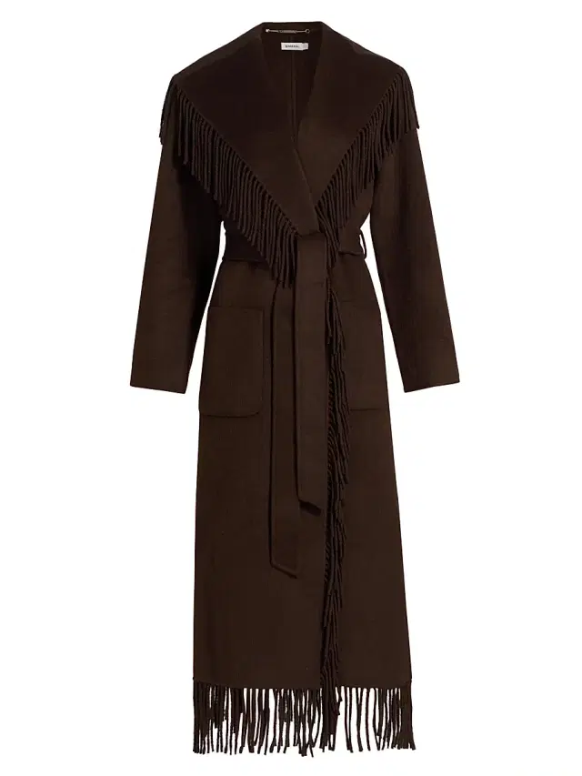 SIMKHAI Women's Carrie Fringed Longline Coat - Chocolate