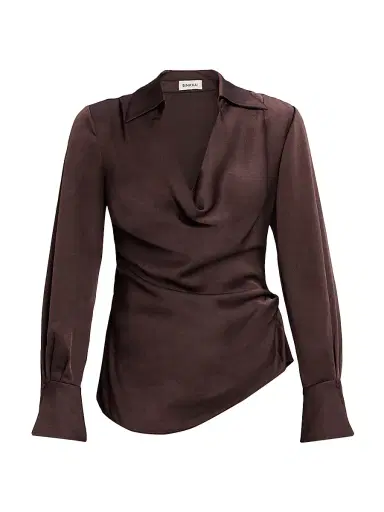 Simkhai Women's Symone Long-Sleeve Cowl Neck Top - Chocolate | Thumbnail 1 Simkhai Women's Symone Long-Sleeve Cowl Neck Top - Chocolate | Thumbnail 1