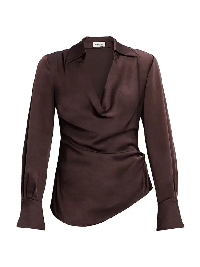 SIMKHAI Women's Symone Long-Sleeve Cowl Neck Top - Chocolate