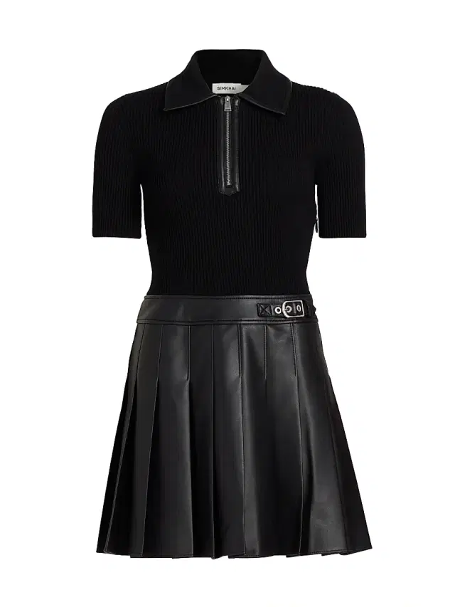 SIMKHAI Women's Linnie Faux-Leather Mixed-Media Minidress - Black