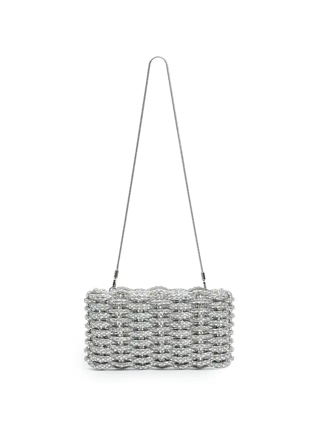 SIMKHAI Women's Morgan Woven Rhinestone Clutch - Silver