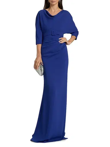 Badgley Mischka Women's Draped Belted Cowlneck Gown - Cobalt | Thumbnail 3 Badgley Mischka Women's Draped Belted Cowlneck Gown - Cobalt | Thumbnail 3