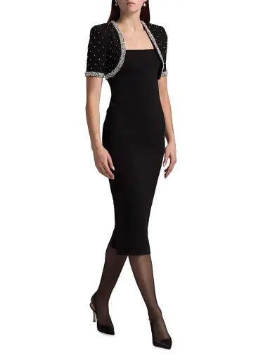 Badgley Mischka Women's Embellished Bolero Cocktail Dress - Black | Thumbnail 2