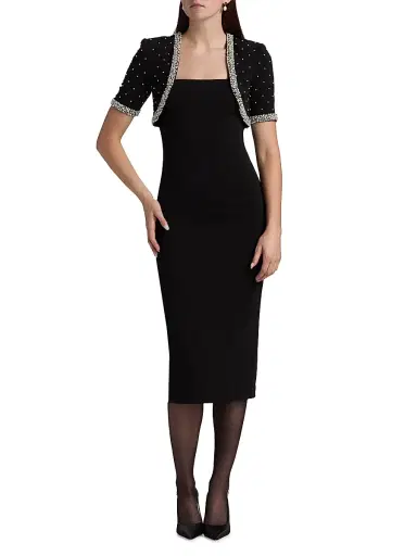 Badgley Mischka Women's Embellished Bolero Cocktail Dress - Black | Thumbnail 3