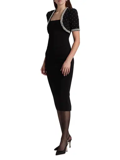 Badgley Mischka Women's Embellished Bolero Cocktail Dress - Black | Thumbnail 4