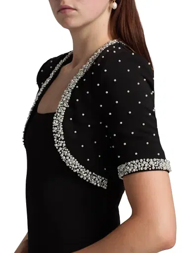 Badgley Mischka Women's Embellished Bolero Cocktail Dress - Black | Thumbnail 6