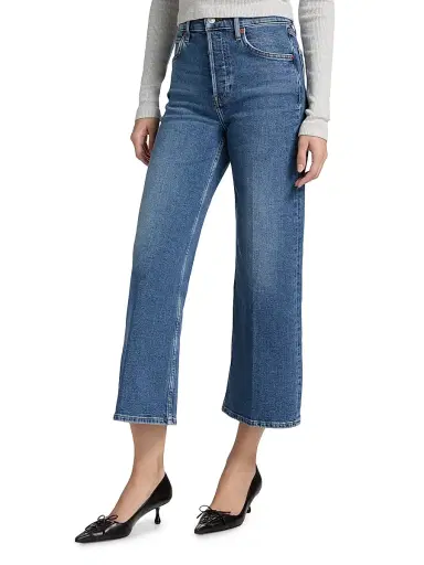 RE/DONE Women's Mid 70s High-Rise Wide-Leg Crop Jeans - Mid - Size 29 | Thumbnail 4 RE/DONE Women's Mid 70s High-Rise Wide-Leg Crop Jeans - Mid - Size 29 | Thumbnail 4