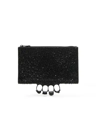 Alexander McQueen Women's Knuckle Embellished Leather Flat Pouch - Black | Thumbnail 1