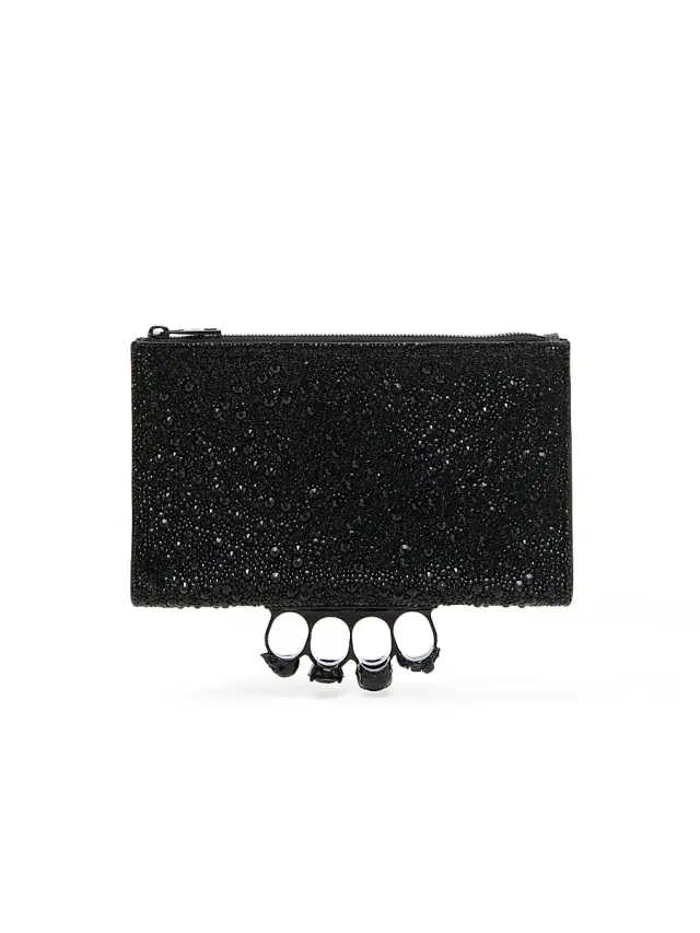 McQueen Women's Knuckle Embellished Leather Flat Pouch - Black