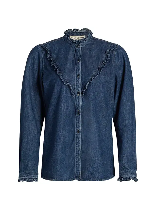 Nili Lotan Women's Marcela Denim Ruffled Shirt - Classic Wash
