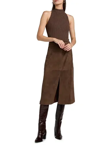 Veronica Beard Women's Yuna Rib-Knit Sleeveless Top - Dark Umber | Thumbnail 2 Veronica Beard Women's Yuna Rib-Knit Sleeveless Top - Dark Umber | Thumbnail 2