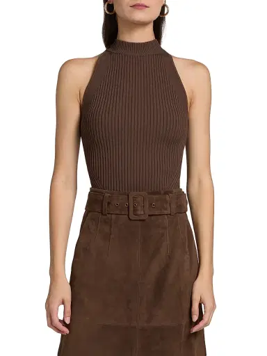 Veronica Beard Women's Yuna Rib-Knit Sleeveless Top - Dark Umber | Thumbnail 3 Veronica Beard Women's Yuna Rib-Knit Sleeveless Top - Dark Umber | Thumbnail 3