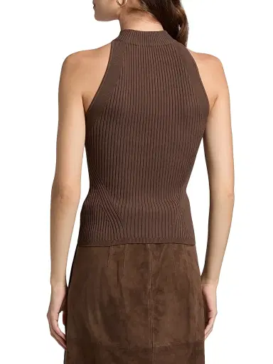 Veronica Beard Women's Yuna Rib-Knit Sleeveless Top - Dark Umber | Thumbnail 5 Veronica Beard Women's Yuna Rib-Knit Sleeveless Top - Dark Umber | Thumbnail 5