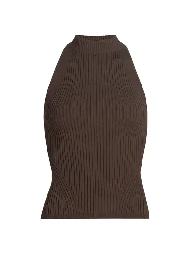 Veronica Beard Women's Yuna Rib-Knit Sleeveless Top - Dark Umber | Thumbnail 1 Veronica Beard Women's Yuna Rib-Knit Sleeveless Top - Dark Umber | Thumbnail 1