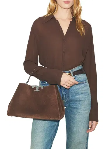 Tory Burch Women's Eleanor Suede Satchel - Dark Cocoa | Thumbnail 2