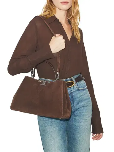 Tory Burch Women's Eleanor Suede Satchel - Dark Cocoa | Thumbnail 3