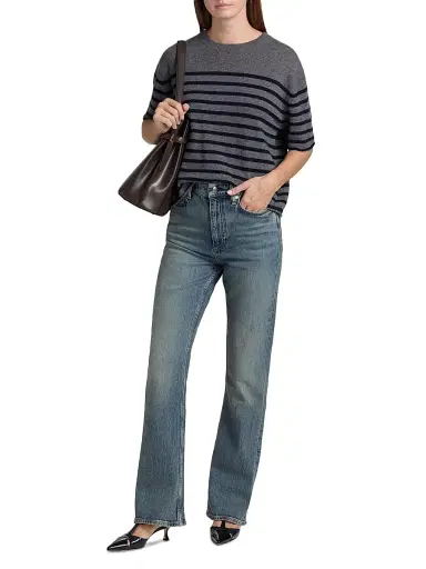 Lisa Yang Women's Cila Striped Cashmere Relaxed-Fit T-Shirt - Graphite Navy | Thumbnail 2 Lisa Yang Women's Cila Striped Cashmere Relaxed-Fit T-Shirt - Graphite Navy | Thumbnail 2
