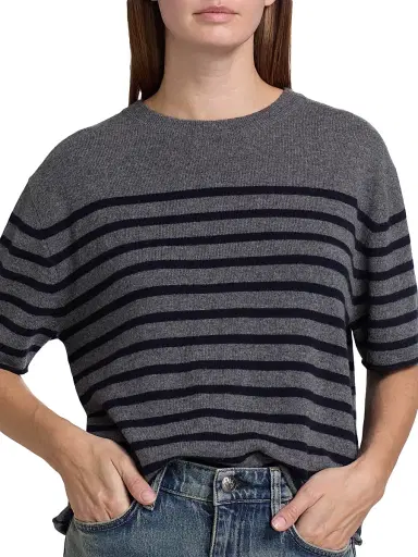 Lisa Yang Women's Cila Striped Cashmere Relaxed-Fit T-Shirt - Graphite Navy | Thumbnail 6 Lisa Yang Women's Cila Striped Cashmere Relaxed-Fit T-Shirt - Graphite Navy | Thumbnail 6